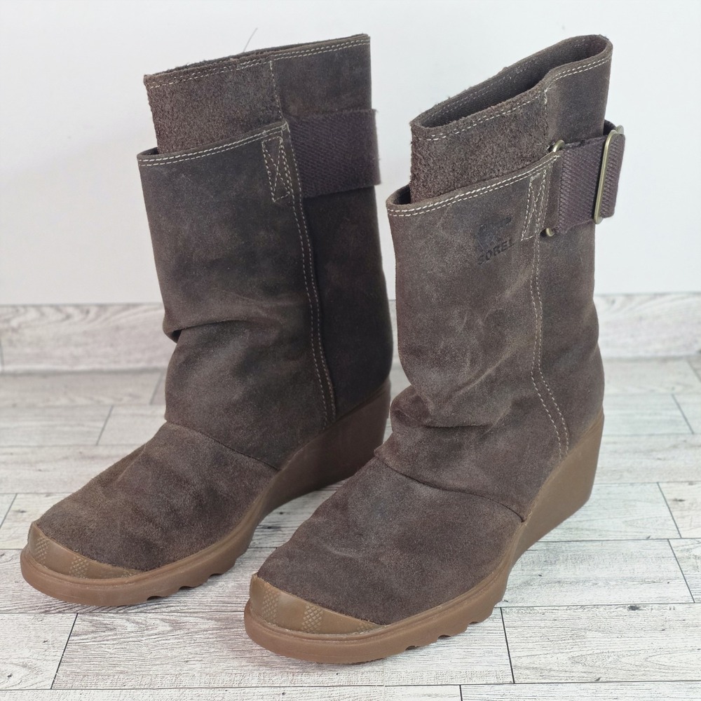SOREL Toronto Midcalf Brown Suede Women Wedge Pull On Boot Size 5
